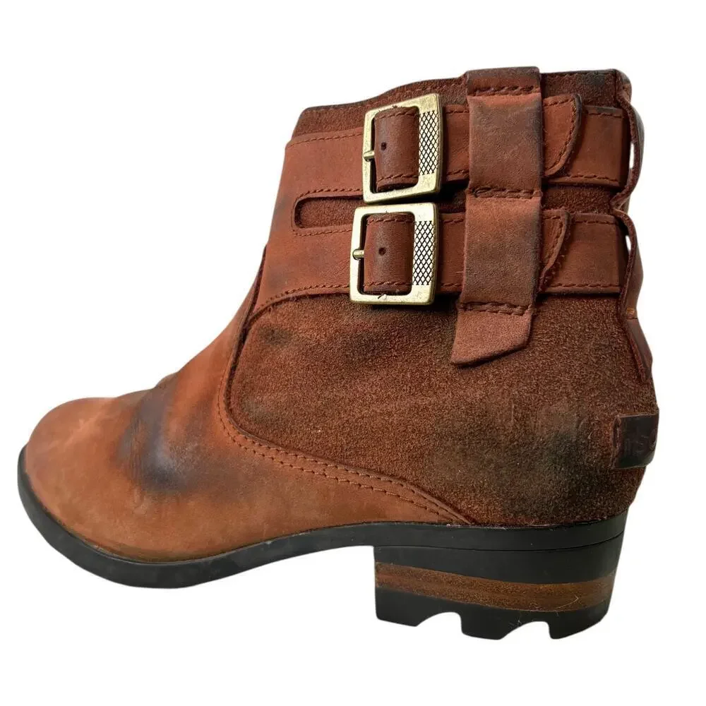 SOREL Lolla Leather Ankle Boots in Brown Women’s 7